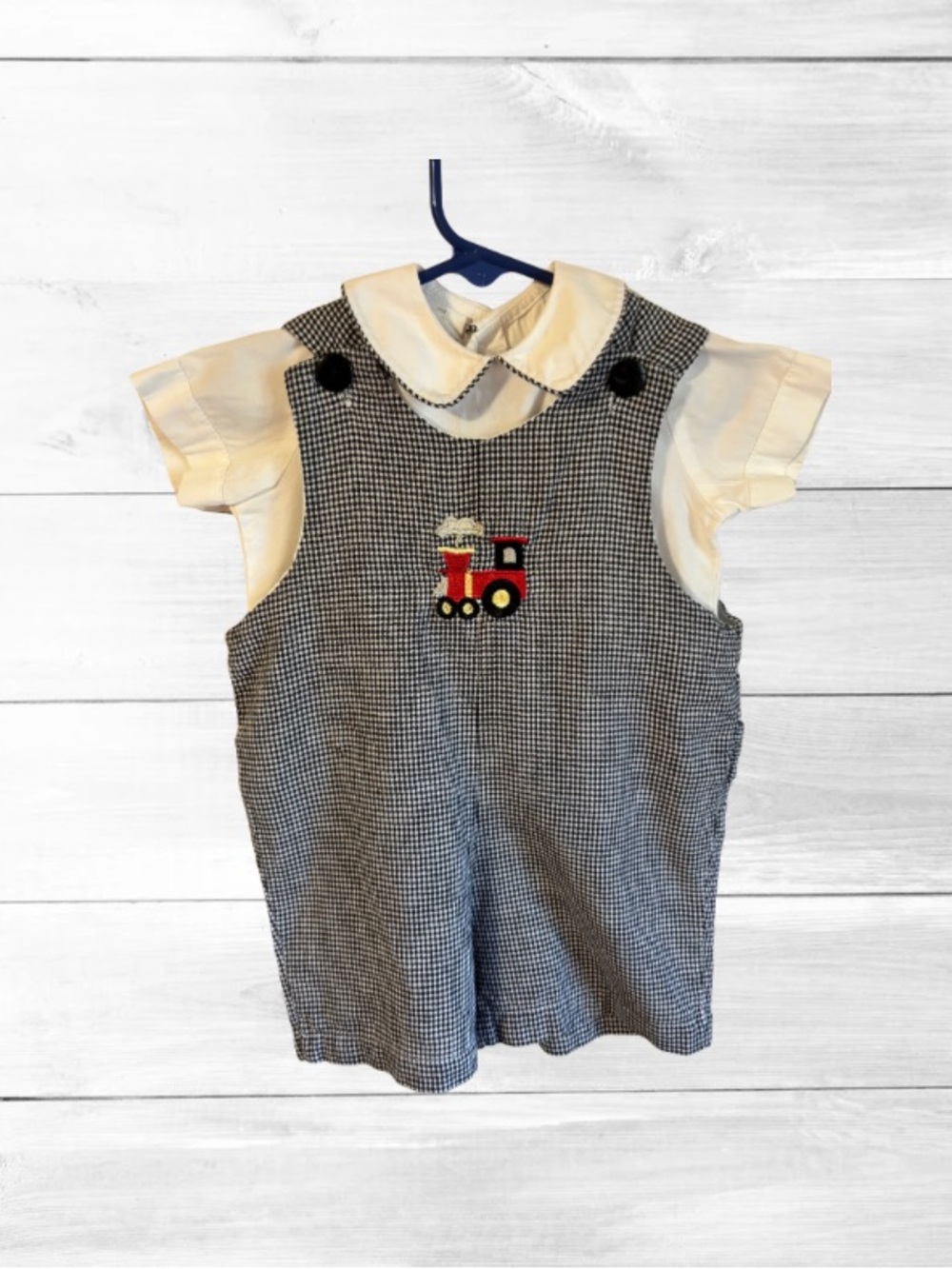Toddler Romper Set with Train Applique in white and Black